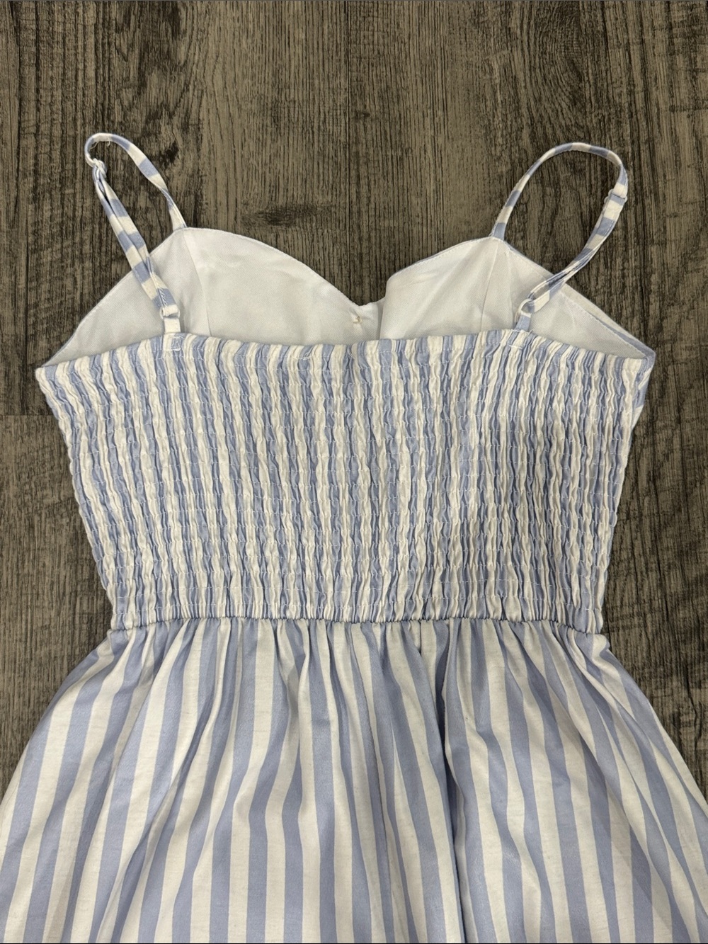 Sleeveless Blue and White Striped Button-Front Midi Dress - Picture 4 of 4